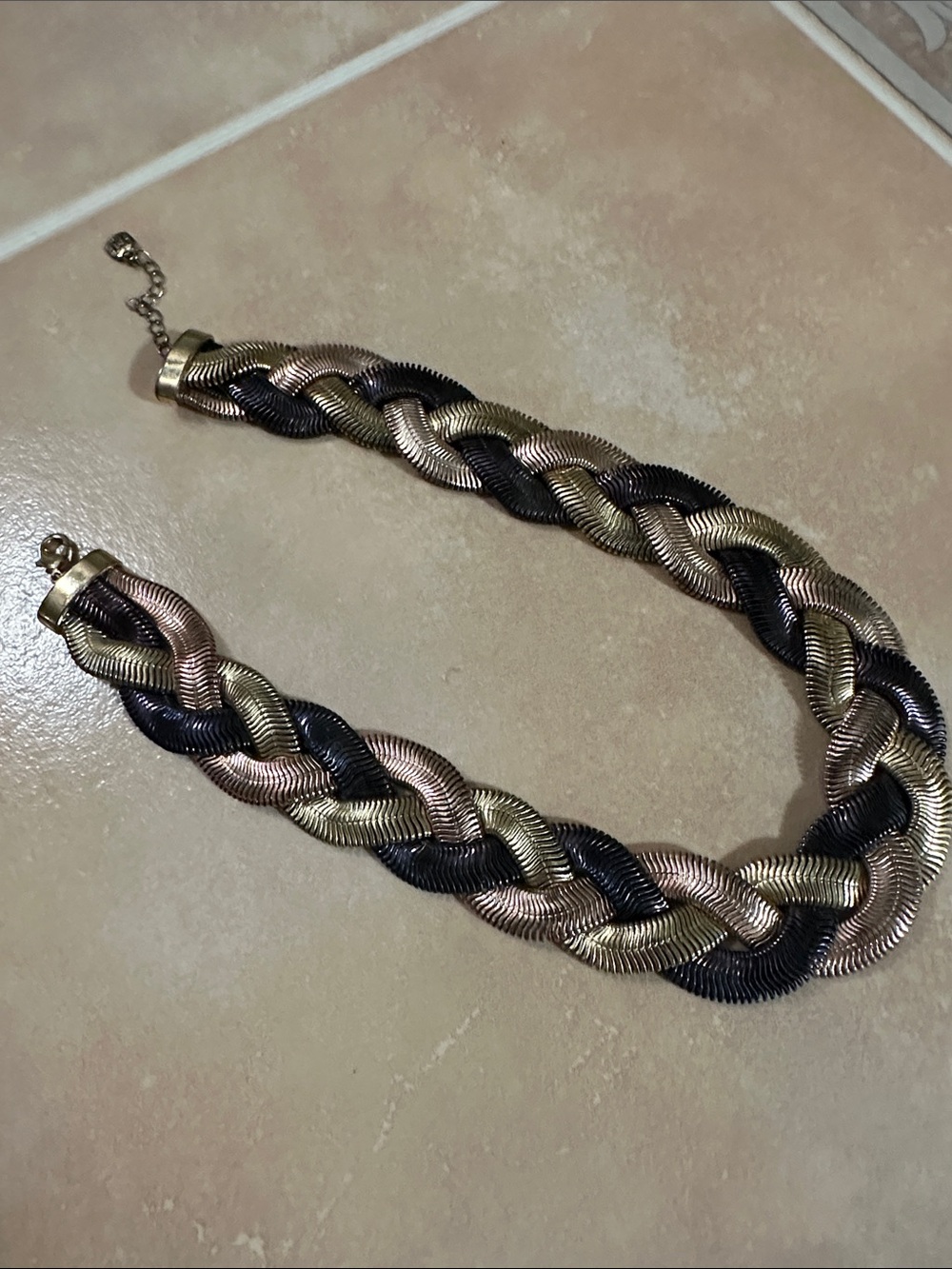 VTG Monet Braided Multi-Tone Metallic Chain Necklace - Women Jewelry